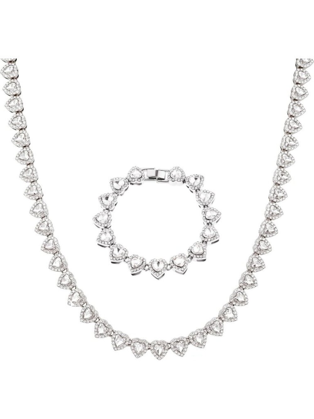Iced Out Rhinestone Heart Tennis Necklace for Women - Sparkling Silver Jewelry